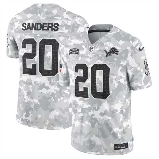 Men%27s Detroit Lions #20 Barry Sanders 2024 Arctic Camo Salute To Service Limited Stitched Jersey Dyin->detroit lions->NFL Jersey